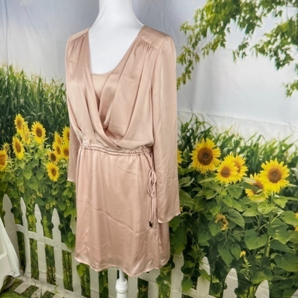 BCBG Bare Pink Long Sleeve Surplice Dress Small - Picture 5 of 13